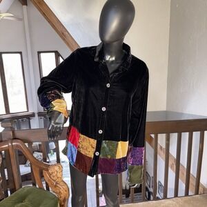 VTG White Stag Black Velvet Patchwork Jacket WMS M Whimsigoth Eclectic Grandma